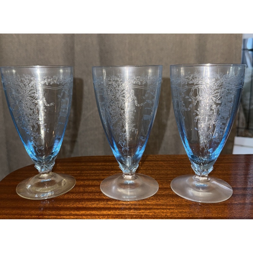 FOSTORIA JUNE AZURE BLUE #5298 5-1/4" TALL 6-OUNCE FOOTED PARFAIT DESSERT! Lot 3